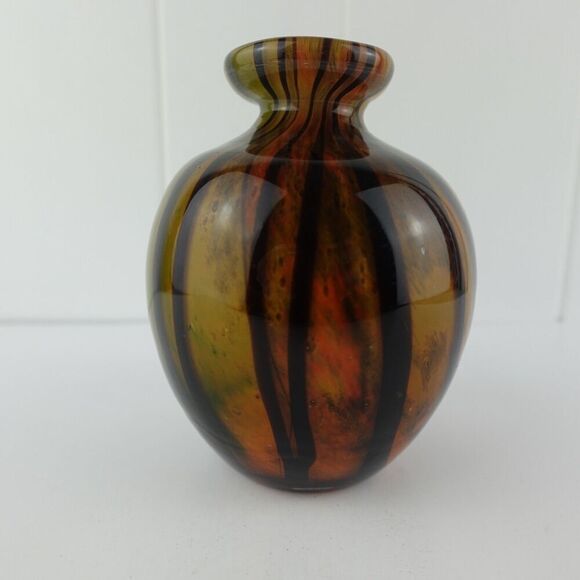 Hand Blown Art Glass Vase with Striping 5 1/8" High - Picture 1 of 6